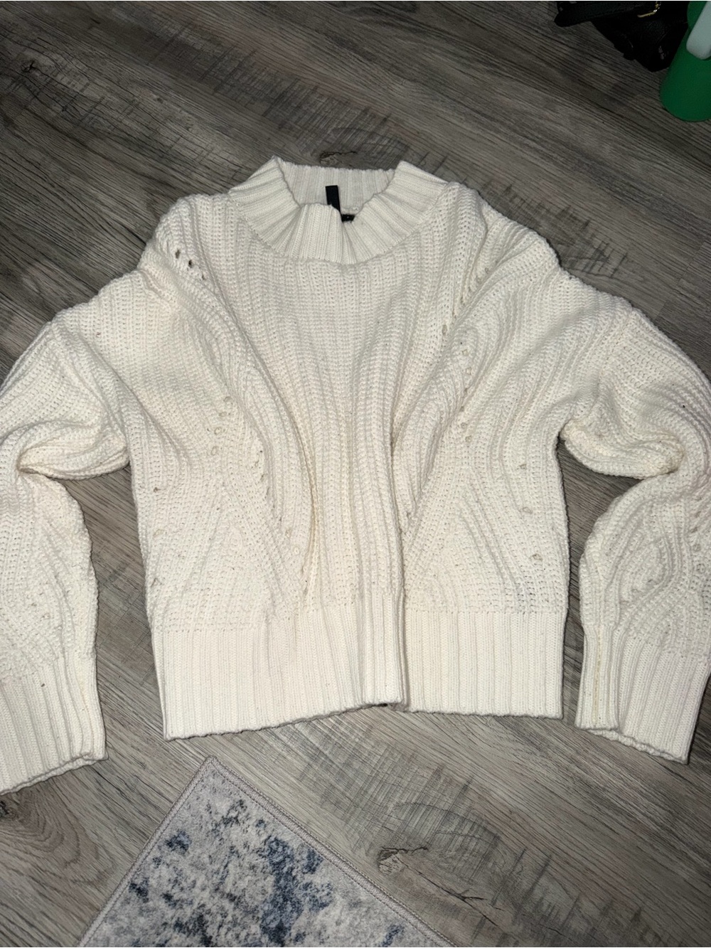 Women's Cream Cable-Knit Crew Sweater